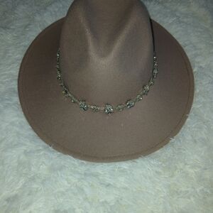 Brown Wide-Brim Hat with Beaded Band